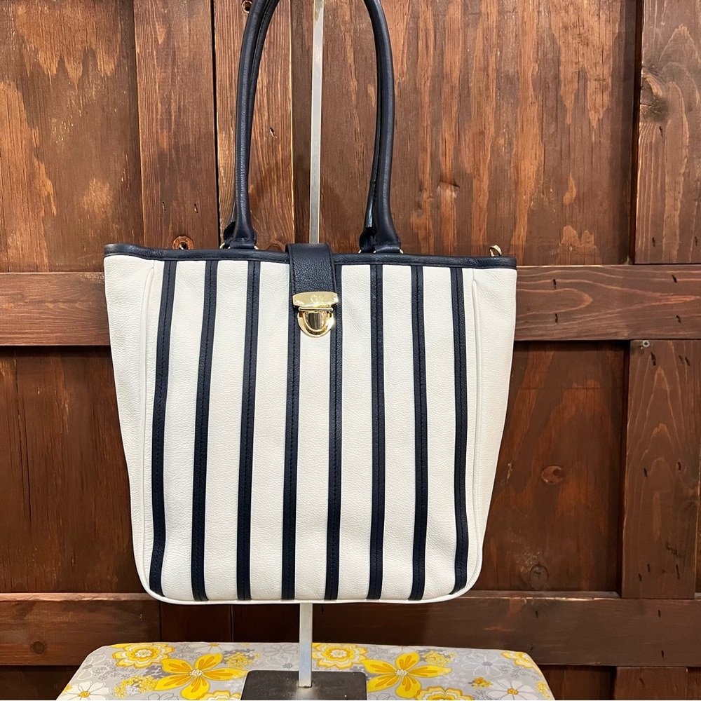Talbots Black and White Striped Tote Bag